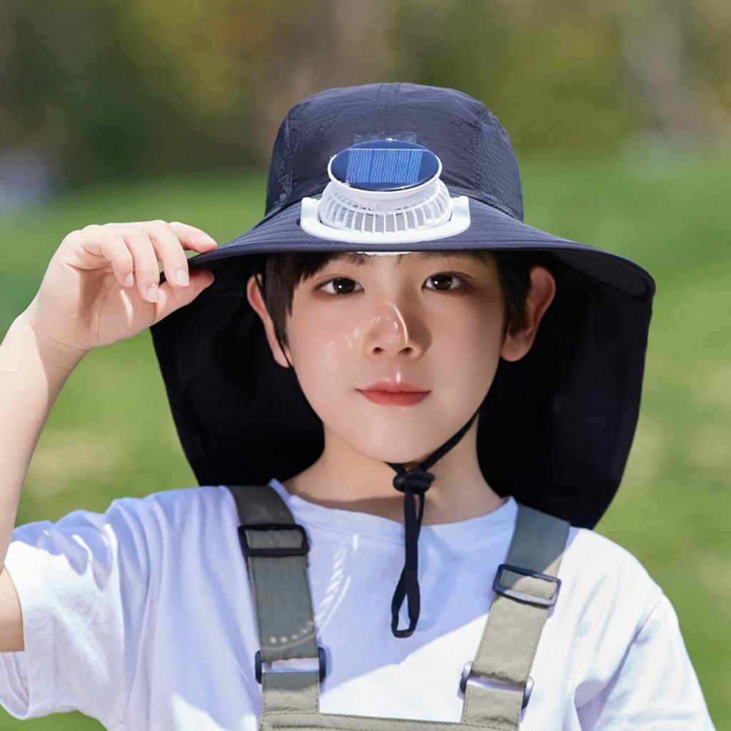 Summer Outdoor Children's Mountaineering Big Fisherman Hat Sun Hat Anti-ultraviolet Fishing Hat Solar Fan Sun Hat