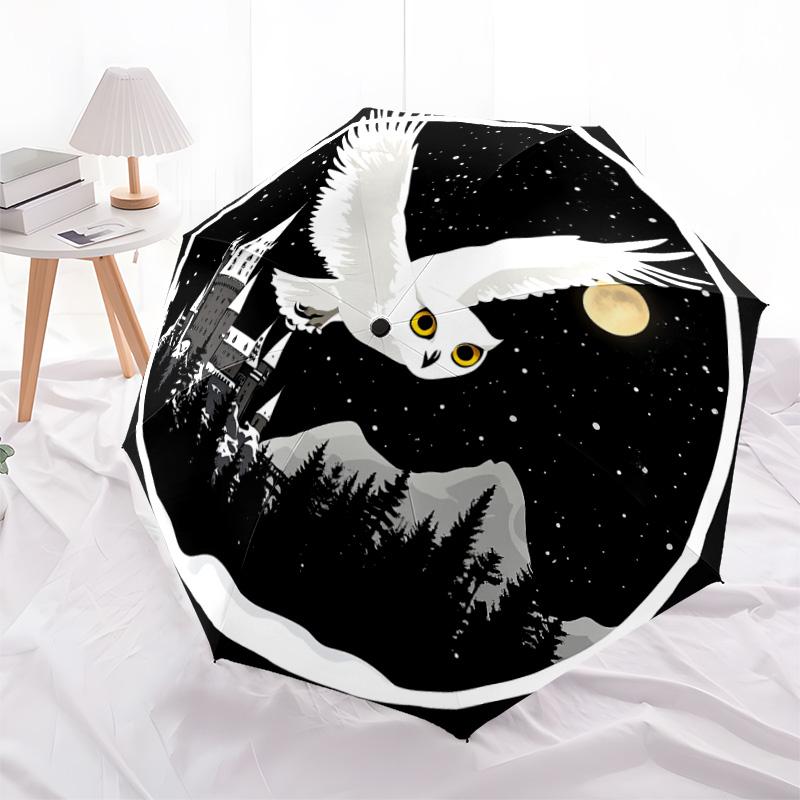 1 PC Automatic Folding Umbrella - Snowy Owl Pattern, Portable & Foldable Design with 8 Ribs, Christmas Birthday Gifts