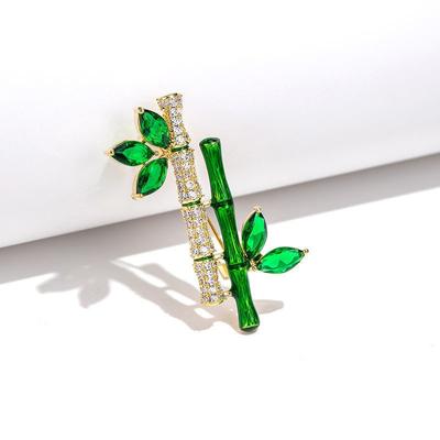 Creative Bamboo Retro Brooch High-End Emerald Zircon Corsage Women'S Coat Coat Pin Jewelry