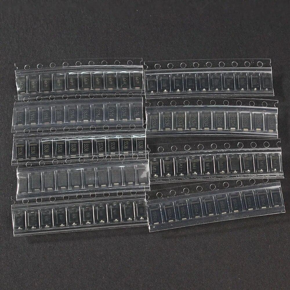 90PCS/Lot Rectifier Diode 1N4001 1N4004 1N4007 SS14 SS24 SS34 SS16 SS26 SS36 Schottky Diode Assort Kit Fast Recovery Diode
