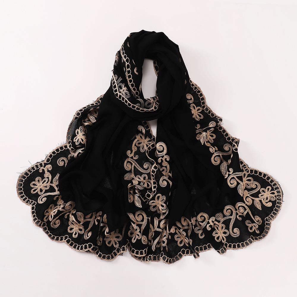 New Middle East black embroidered headscarf, Indonesian Malay fashion headscarf, shawl scarf