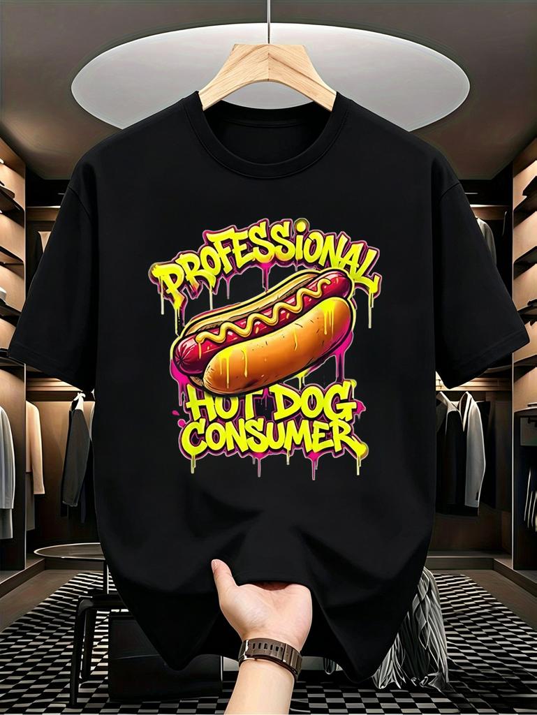 1pc Teenager'S Graphic T-Shirt Graffiti Style Professional Hot Dog Consumer Short Sleeve Crew Neck for Teenagers, for Teenager, For Teenager