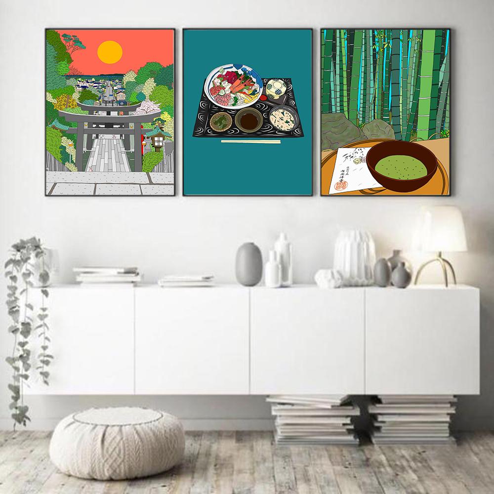 Home Decor Prints Wall Art Japanese Seafood Platter Canvas Painting Tokyo Fuji Canvas Poster Bamboo Temple Daibutsu Pictures