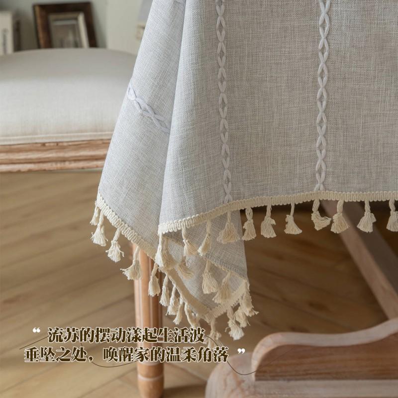 Embroidered Fringe Table Cloth Modern Simple Rectangle Cotton Linen Cover Dining Coffee