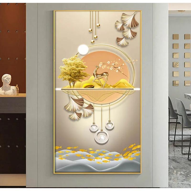 

Новый китайский стиль, свет, роскошный золотой олень, декоративная картина, богатое дерево, фэншуй, проход, вход, холст, картина, декор для крыльца, стены 40x80cm Unframed банан желтого