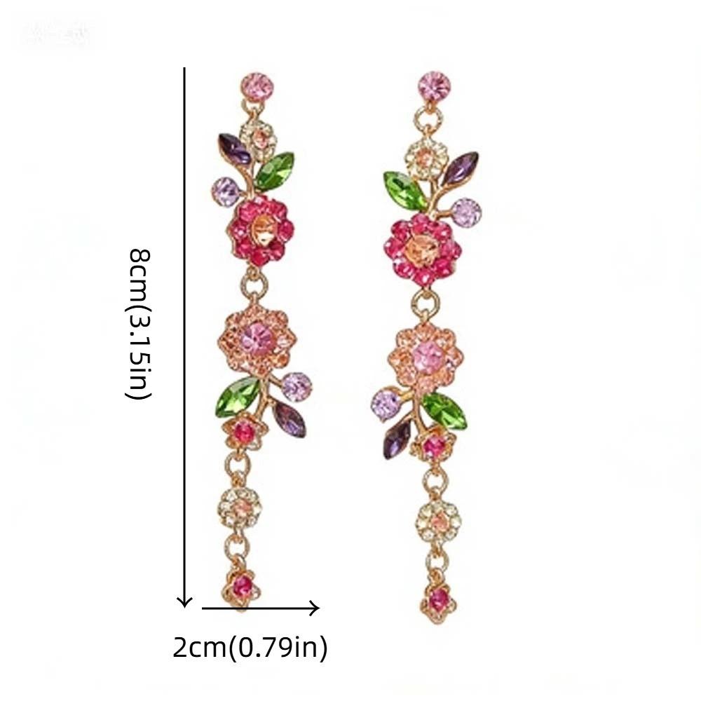 1 Pair Long Flower Drop Earrings Embellished Dangle Earrings  All Seasons Compatible