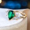 Cute Female Green Zircon Stone Water Drop Ring Charm Gold Color Wedding  For Women
