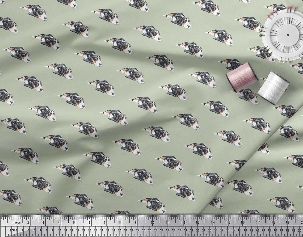 Soimoi Japan Crepe Satin Fabric Basset Hound Dog Print Fabric by metre 42 Inch