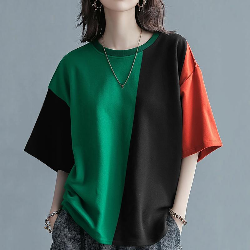 ZANZEA Women Summer Round Neck Short Sleeve Colorblock Loose T-Shirts