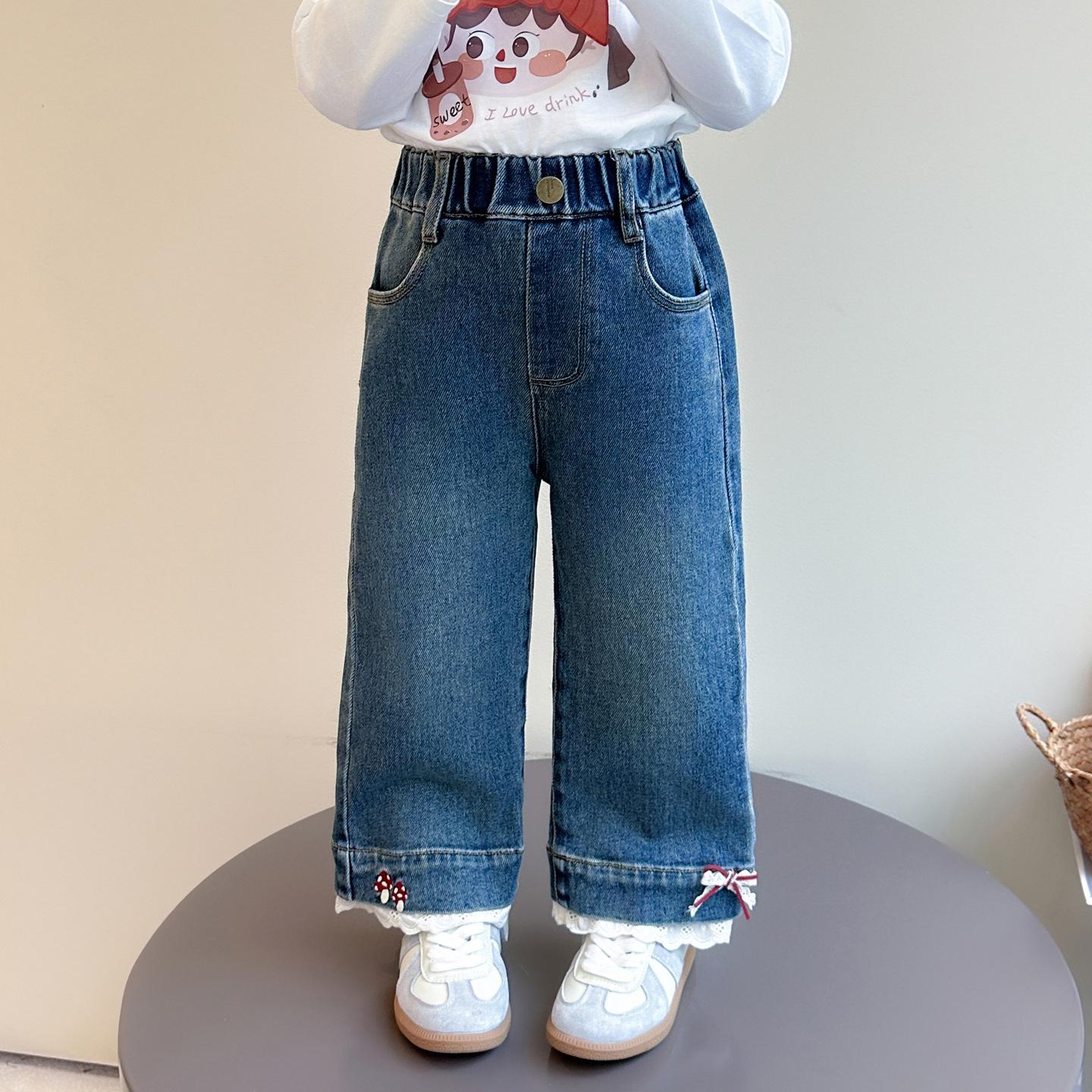 

Autumn 2025 Girls Wide-Leg Jeans: Trendy, Versatile, Loose-Fit Long Pants 90cm