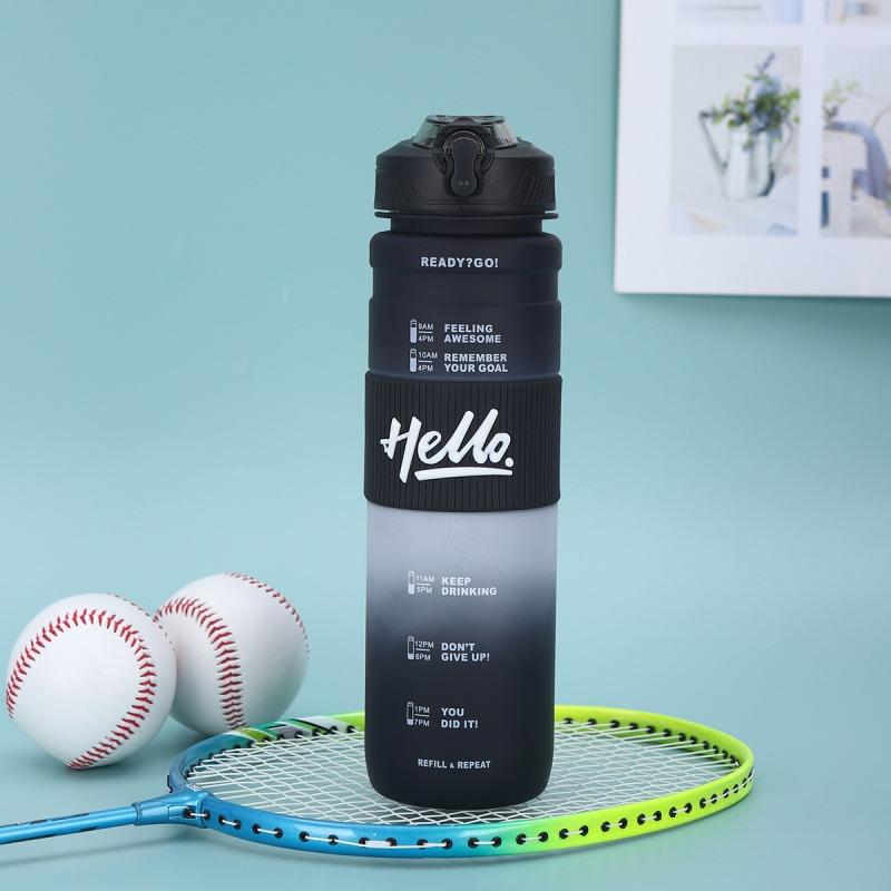 

1000ML Gradient Plastic Water Bottle With Motivation Outdoor Fitness Leakproof Sport Bottle Large Capacity Straw Drinking Bottle 1000ml чорний