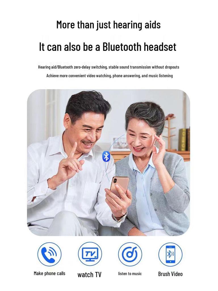 Rechargeable Behind-the-Ear Bluetooth Hearing Aid for Moderate To Severe Hearing Loss, Featuring Invisible Noise Reduction for the Elderly.