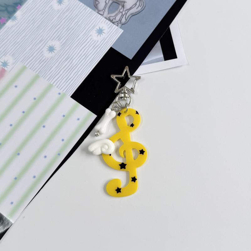 Cute Acrylic Musical Note Keychains With Lovely Wing Decor Multiple Colors Bag Ornament Gifts For Music Lovers
