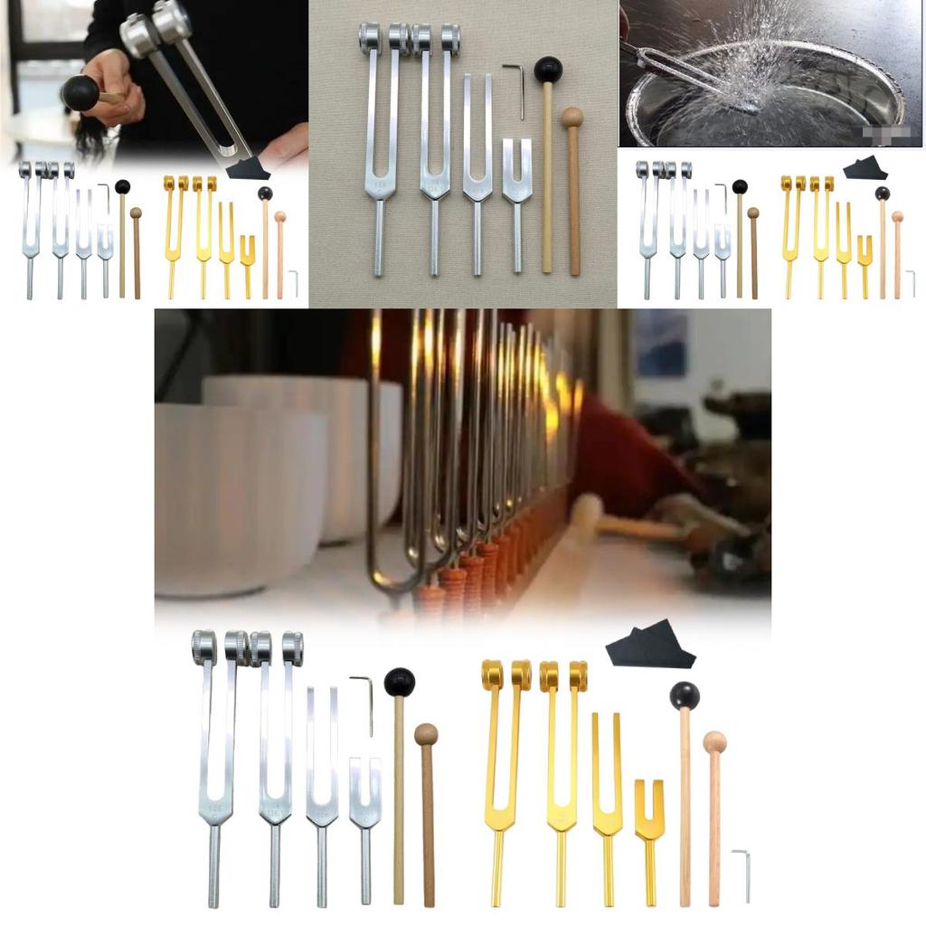 Gold Aluminum Alloy Music Tuner Kit For Instruments And Wellness Applications With Wooden Mallet