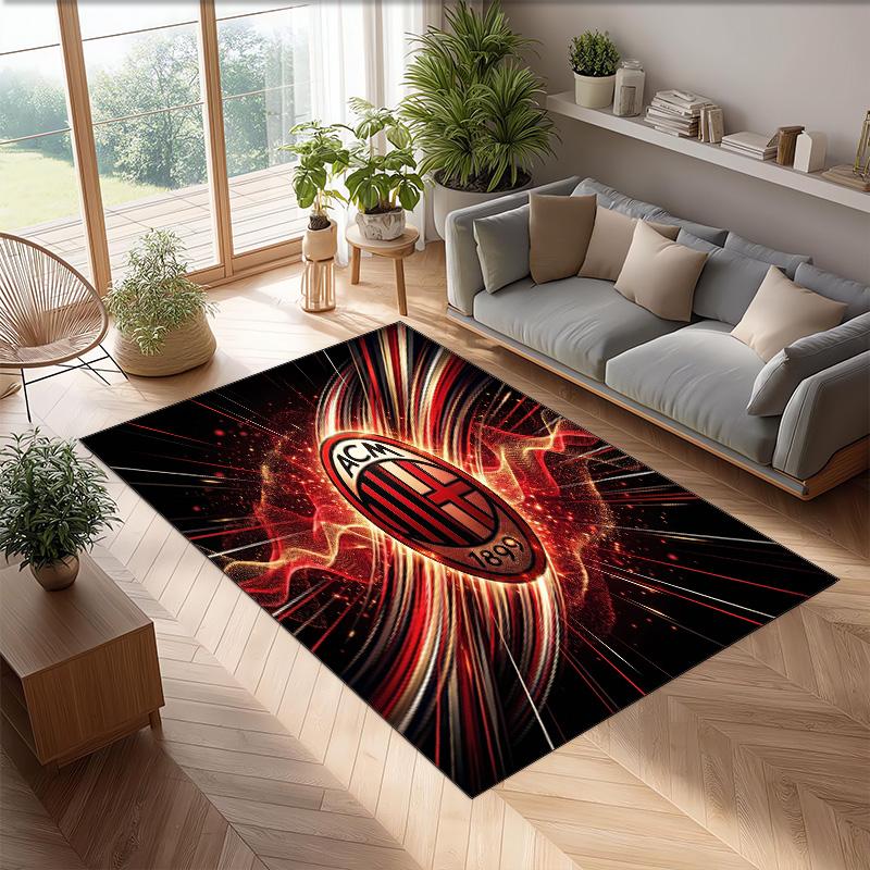 Tappeto in Flanella Stampato AC Milan Antiscivolo Morbido Poliestere Tappeto per Pavimento Tappetino Decorativo da Interno per Camera da Letto Soggiorno Divano Sala Giochi Decorazione Casa
