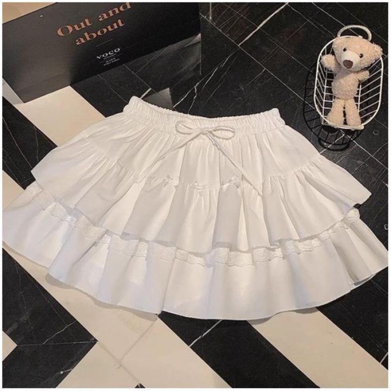 

White Lace High Waist A-Line Ballet Style Midi Skirt for Women Extra Large