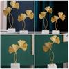 Cabilock 2Pcs Golden Gingko Leaf Statue Gold Leaf Metal Sculpture Metal Iron Leaf Sculpture Figurine Table Home Decoration with Wood Base for Bedroom