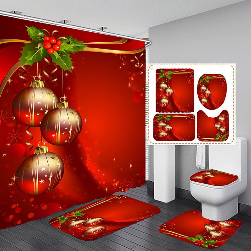 Marry Christmas Shower Curtain Red Santa Claus Printed Waterproof Polyester Bath Curtain For New Year Christmas Bathroom Decor