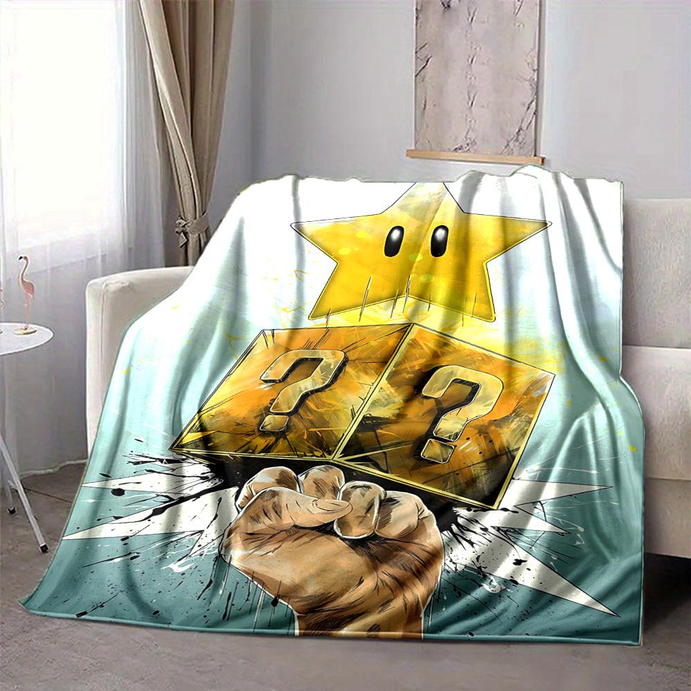 1pc Mario Star Block Flannel Blanket, Soft Skin Friendly with Digital Printing, Various Sizes Available for Family, Friends, Birthday