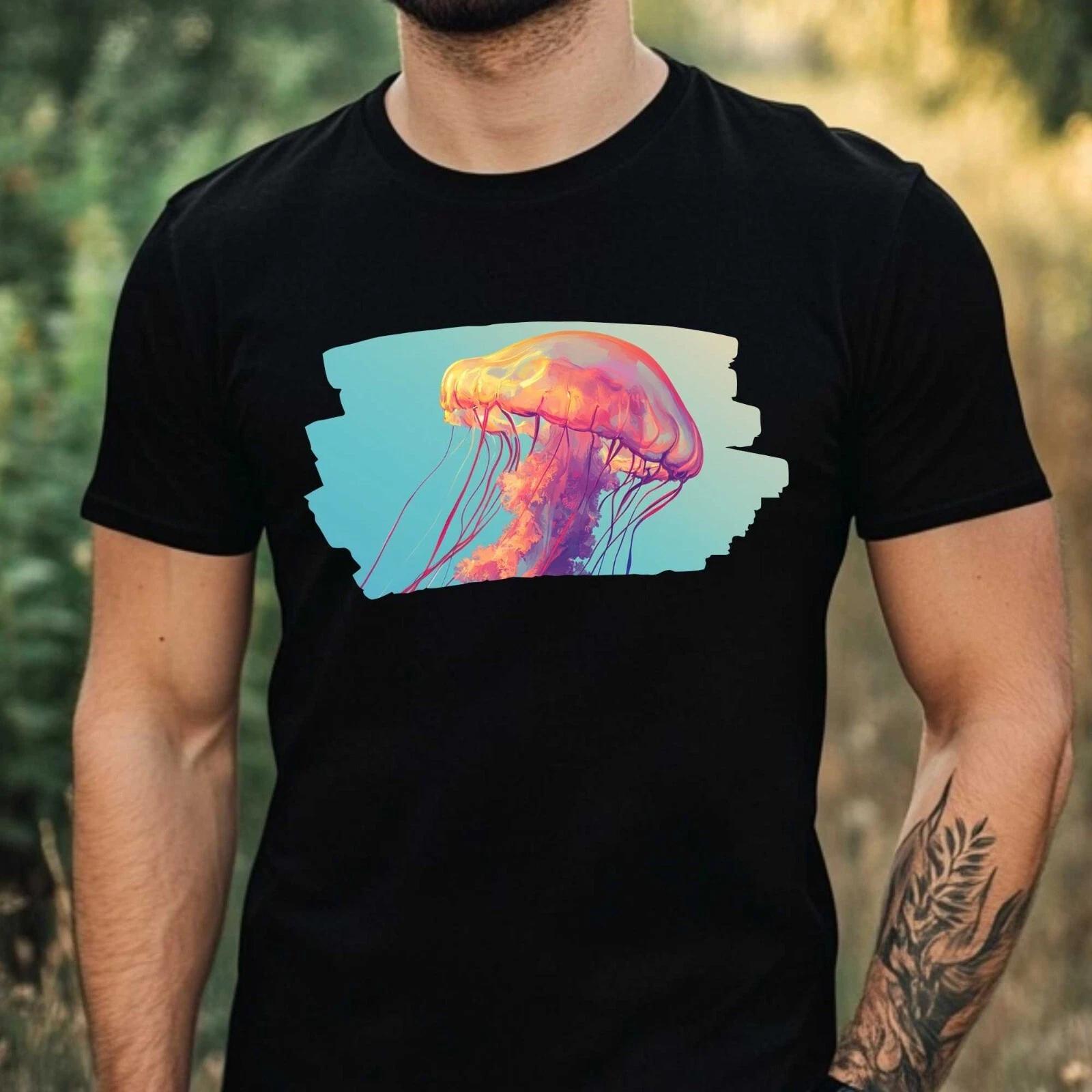 T-Shirt Herren Bunte Qualle Motiv Baumwolle Größe XS bis 5XL M