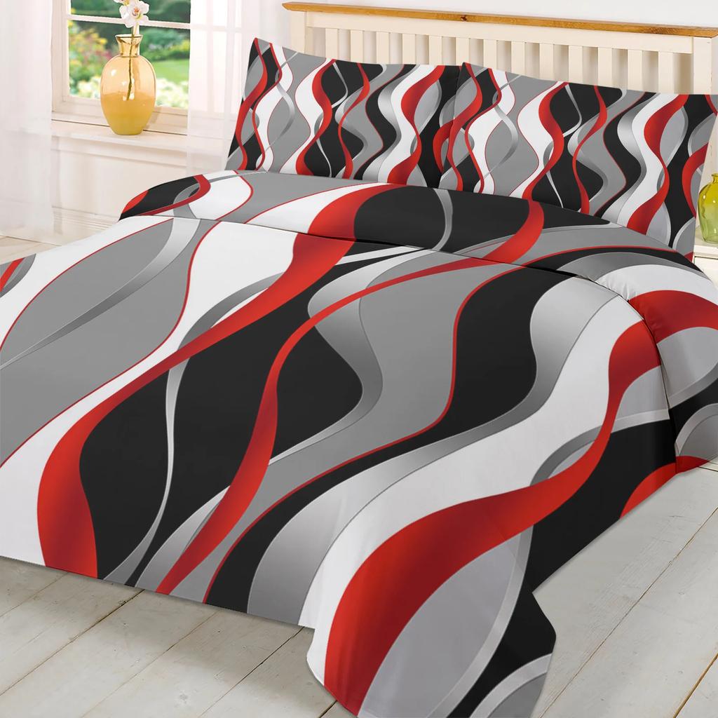 Stereo Abstract Line Gradient Red 3pcs Bedding Set For Double Bed Home Textile Duvet Cover Quilt Cover Pillowcase