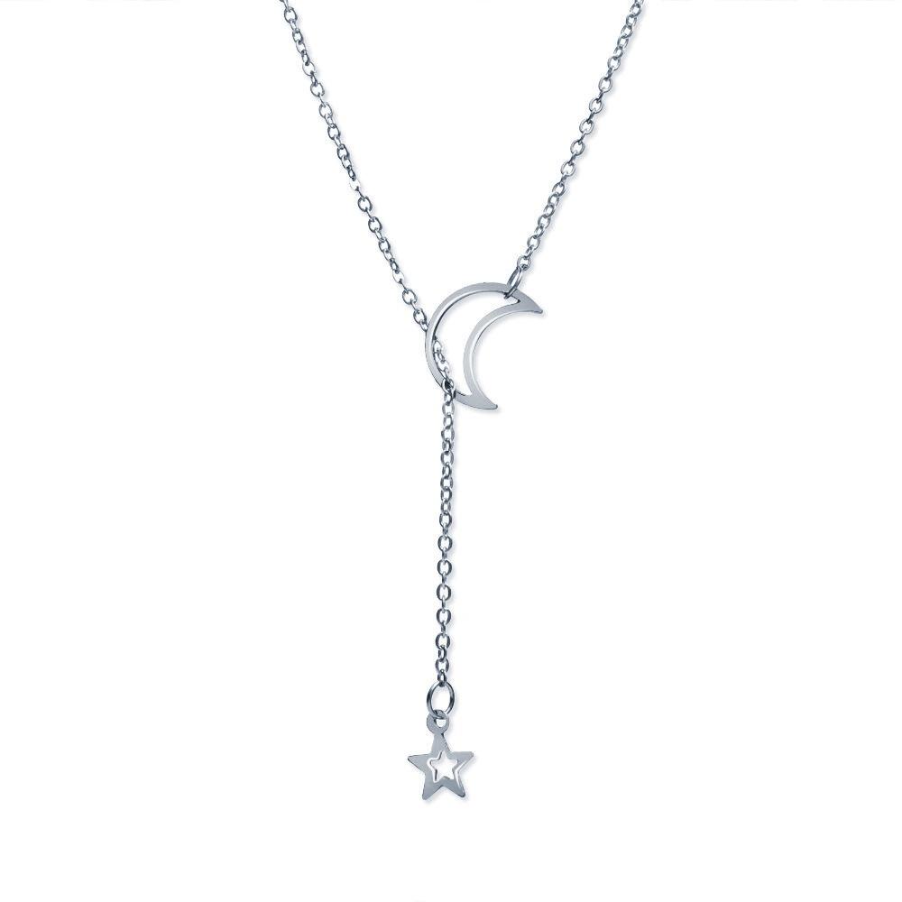 Nuova collana girocollo con ciondolo a forma di stella e luna semplice, semplice collana con ciondolo in lega color oro, collana con catena per donna, gioielli da festa