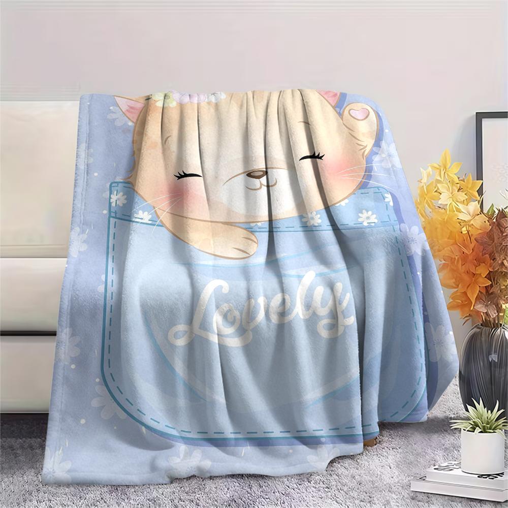 1 ks Flanelová deka s kresleným potiskem, Vysoce kvalitní, Pohodlná pro všechna roční období, Domácí dekorace, Teplo a pohodlí, Perfektní jako vánoční dárek k narozeninám