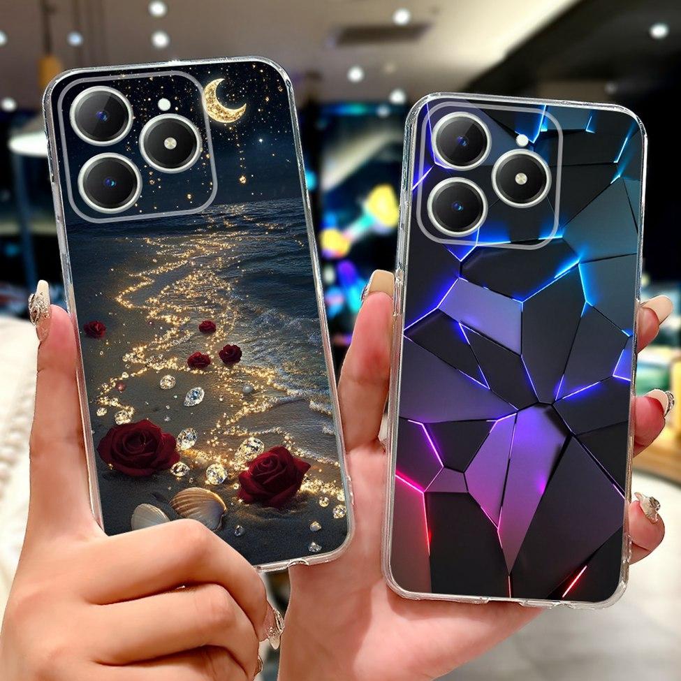 4G Clear For Realme Note 60 Case RMX3933 Luxury Butterfly Love Flowers Cool Lion Painted Phone Case For Realme Note 60X RMX3938
