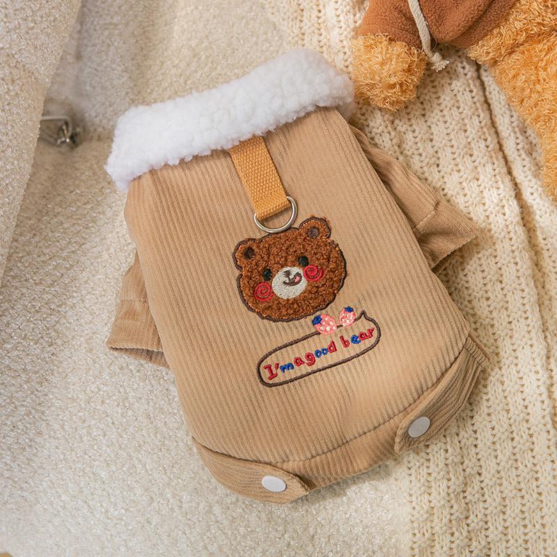 Herbst und Winter Verdickt Warm Hund Lammwolle Bär Aufkleber Niedlich Baumwolle Mantel Katze Zweibeiner Haustier Jacke Kleidung