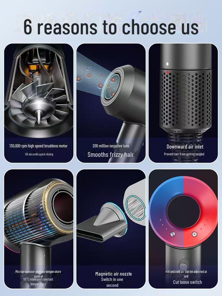 Uscător de păr Mousen cu control al temperaturii de mare viteză: Cald/Rece, Ioni negativi, Design fără frunze