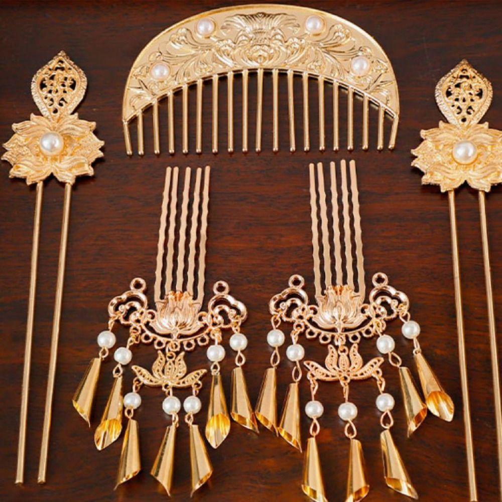 1 Set Classical Ancient Hair Stick Pearl Flower Hair Comb  Hanfu Hair Accessories