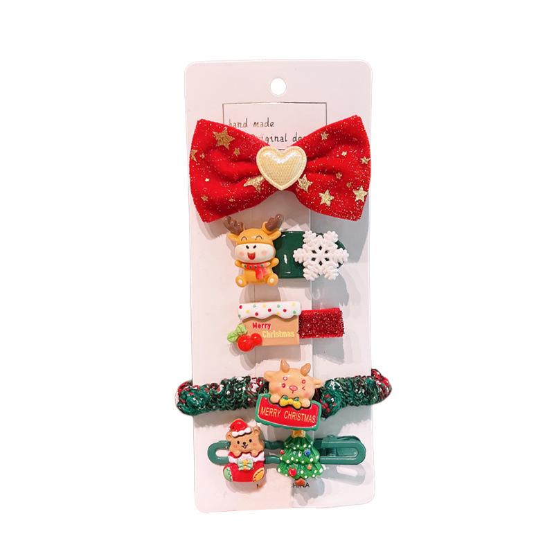 Mori Style Christmas Hair Accessories: Cute Deer & Snowman Clips, Red Rubber Bands for Little Girls