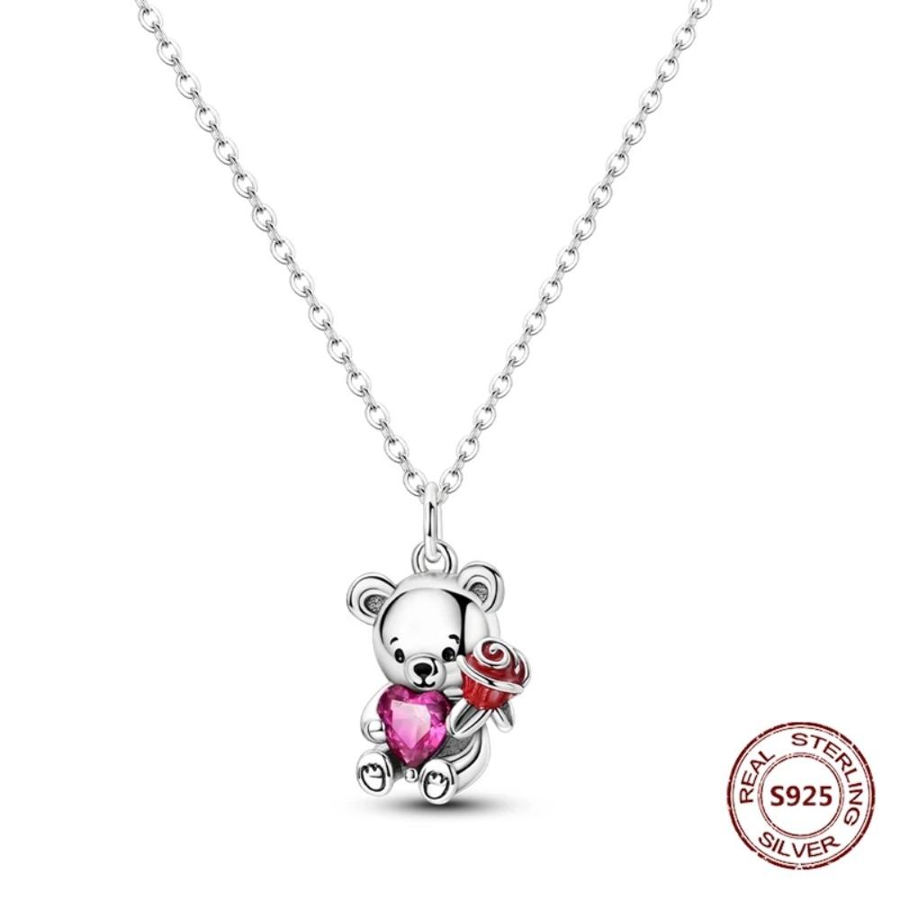 925 Silver Lucky Unicorn Necklace with Butterfly Firefly Bear Paw Print Zircon Chain Link Heart Jewelry for Women