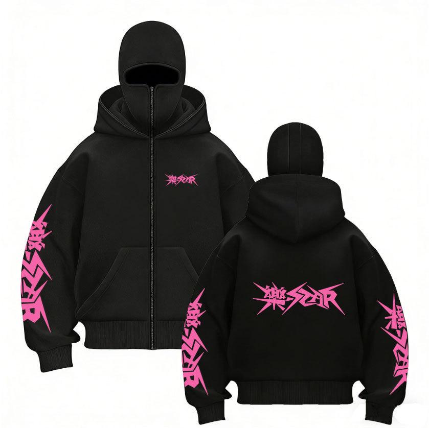 Stray Kids Skz Harajuku Printed Stray Kids Double Hood Zip-Up, Harajuku Print SKZ Hoodie for STAY Two-hat Zip-up Shirt for Men and Women