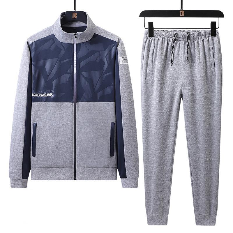 

Спортивные костюмы для весны и осени, повседневная спортивная одежда, свитера с длинными рукавами, спортивный комплект из двух предметов для бега XXXXL светло-серый