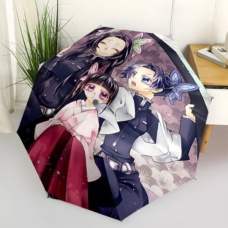 

1pc Nezuko Kamado Outdoor Umbrella - Demon Slayer Automatic Open/Closed 3-Fold Design with 8-Bone Iron Frame for Fans, Travelers, Daily Use, and Gifts