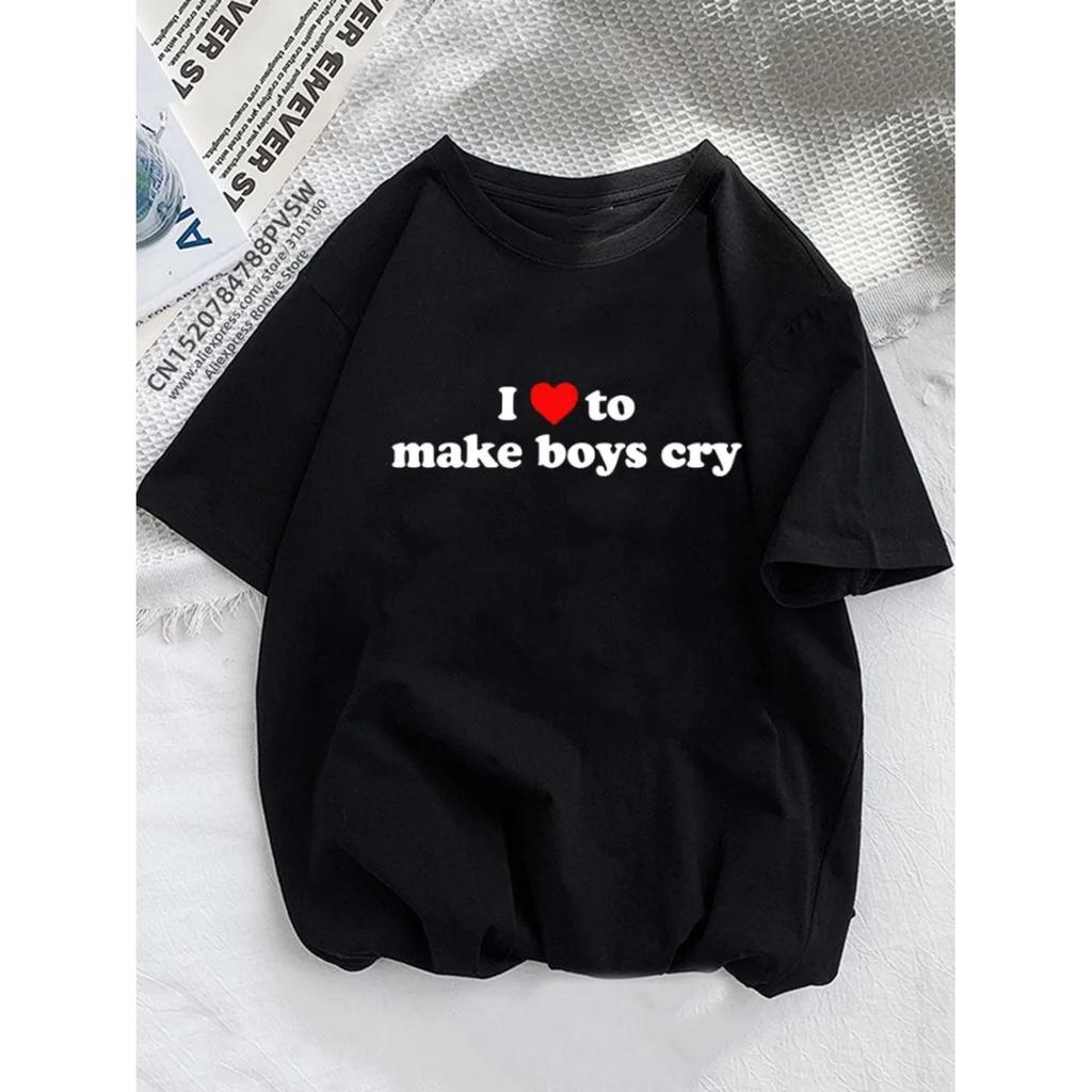 I Love To Make Boy Cry Grunge Women T Shirt Girl Graphic Fashion Harajuku 2023 Streewear Clothes Causal Female Y2K Tops Tee
