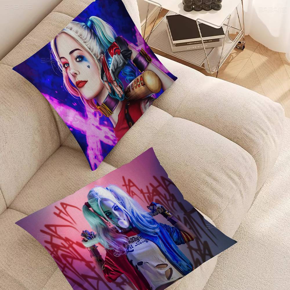 H-Harley Q-Quinn Anime Office Cushion Pillowcase Car Cushion Cover45X45CM Lumbar Pillowcase Sofa Pillowcover