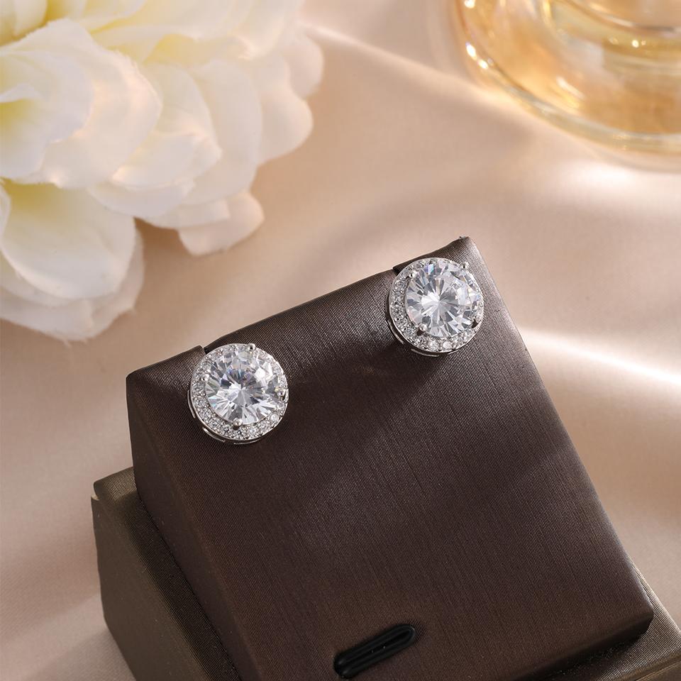ZAKOL Classic Simple Round Zircon Stud Earrings for Women Men Shiny Blue Yellow AAA CZ Earring Exquisite Zircon Gift Wholesale