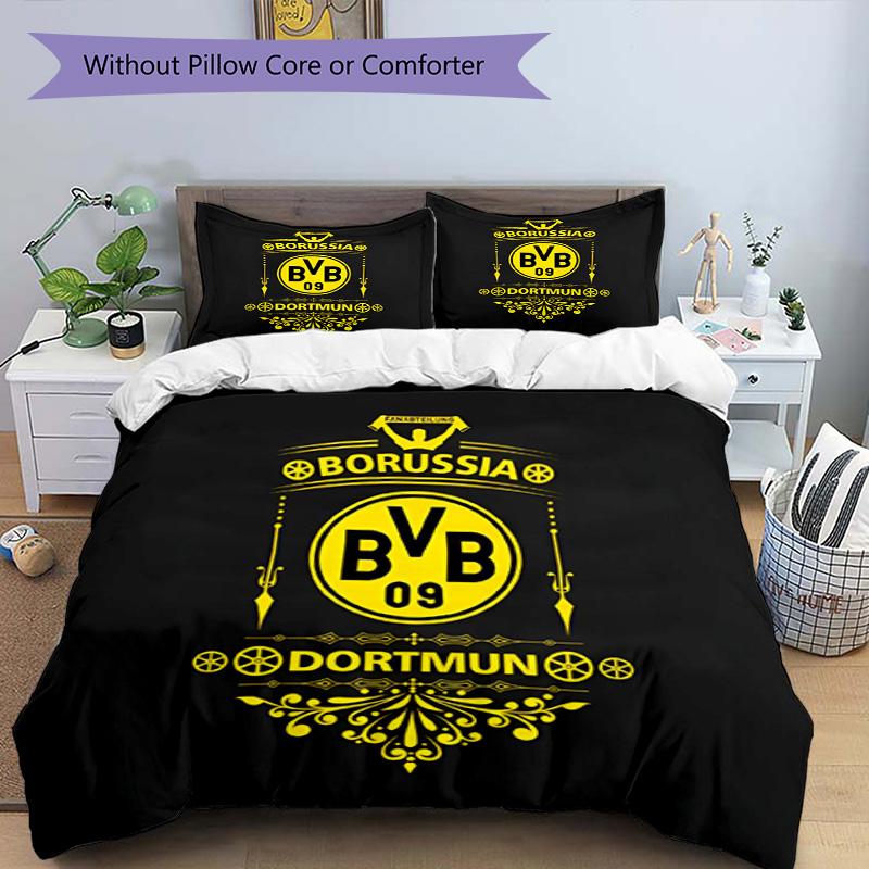 3pcs Duvet Cover Set (1*Duvet Cover + 2*Pillowcase, Without Core), Borussia Dortmund Print Bedding Set, Bedroom Decor, All‑Season, Birthday Gift