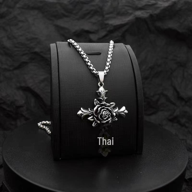Retro Rose Cross Hip-Hop Necklace: European & American Style, Cool Disco Chain for Men & Women