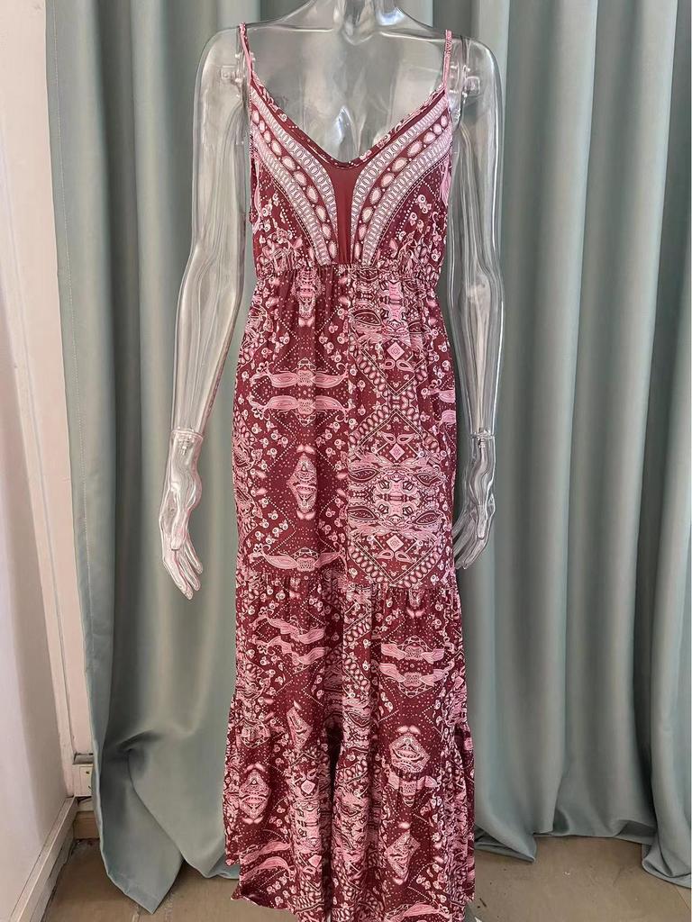 2023 Bohemian Halter V-Neck Floral High-Waist Long Dress for Women