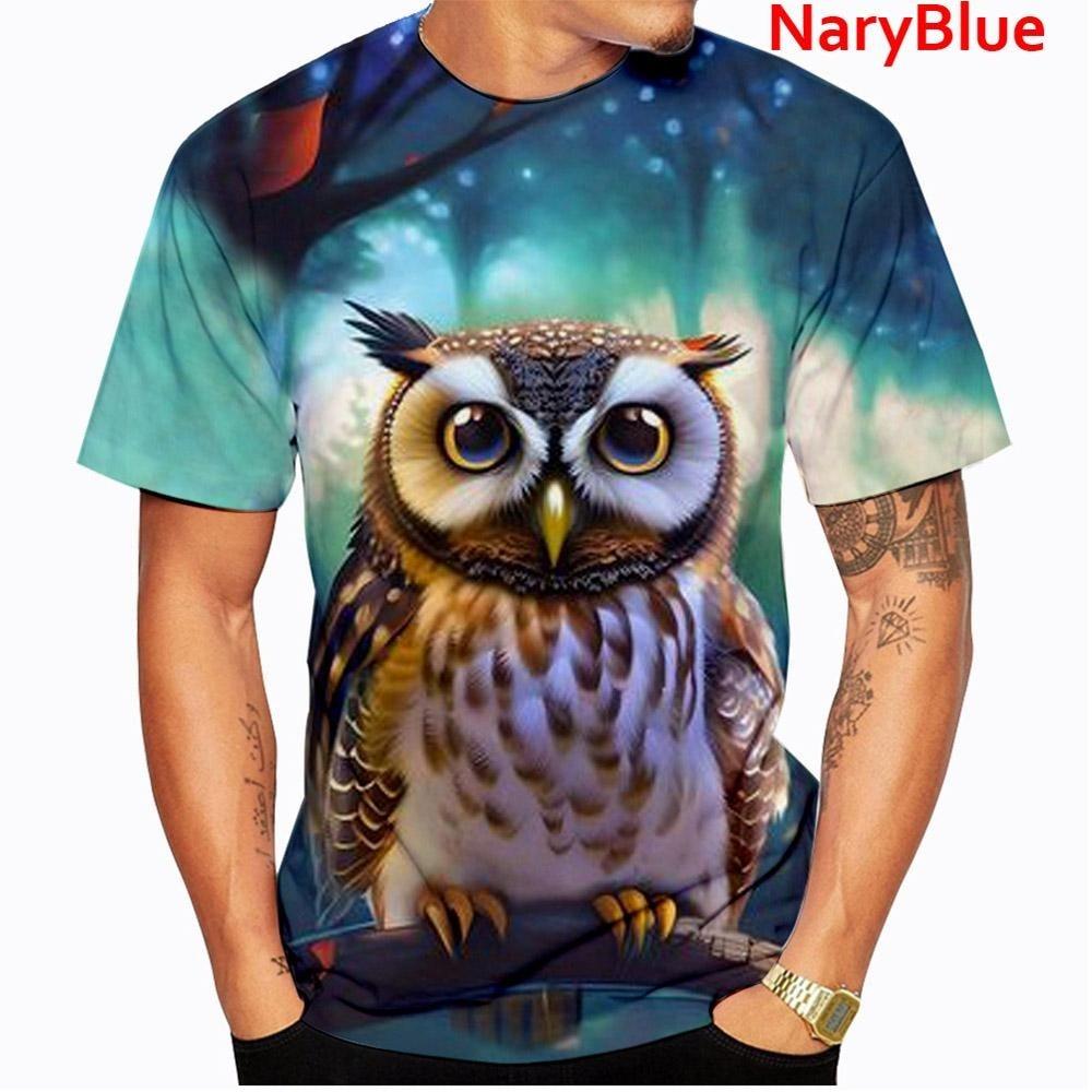 Fashion Printing Funny Owl 3D Men Casual Hip Hop T-Shirt Summer Cute Bird Pattern Short Sleeves Animal Tee