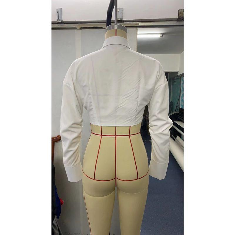 Stylish Beautiful Fashion Sexy Short Asymmetrical Curved Hem Shirt Women's Waist-Tight Slim Looking Ruched Button Top