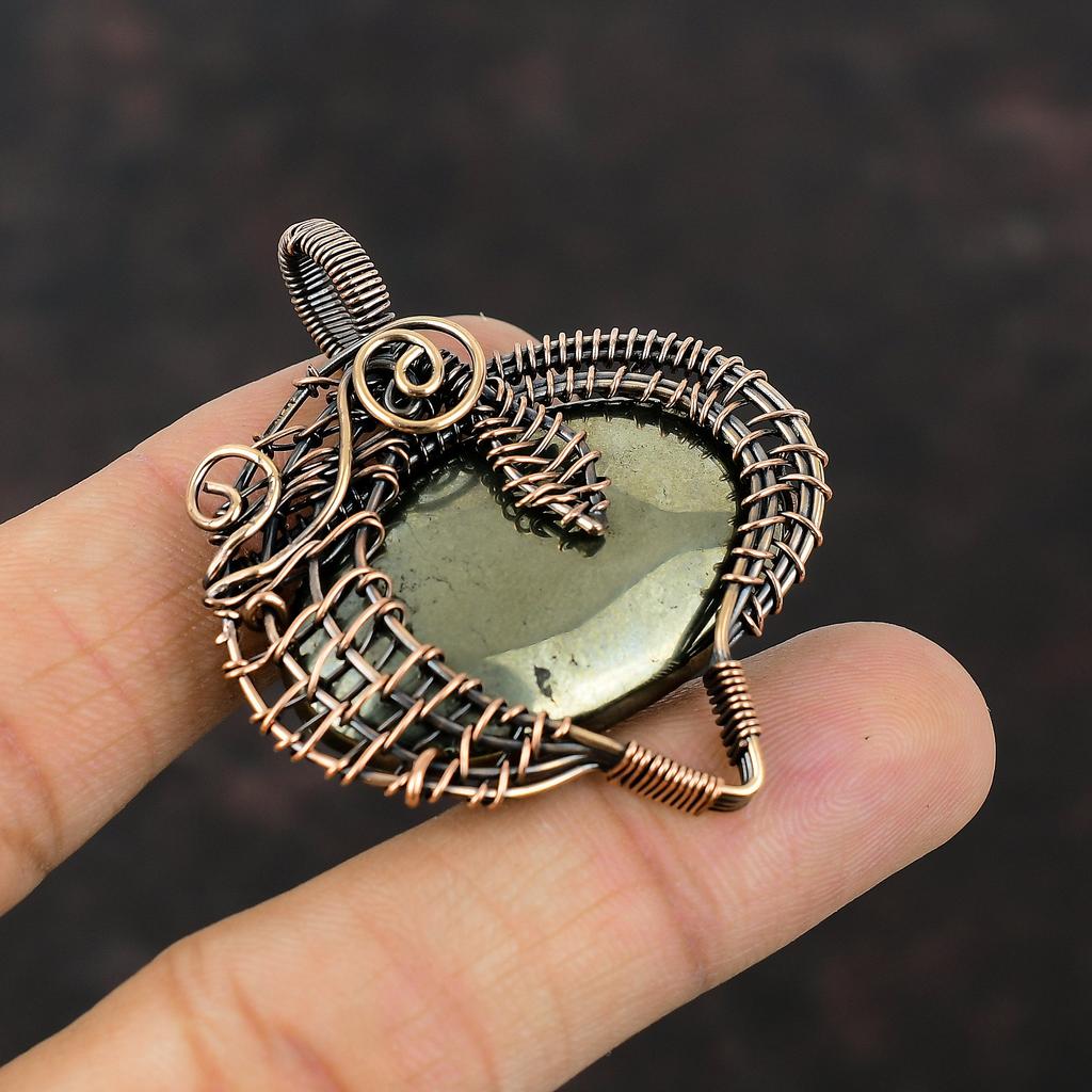 Pyrite Pendant Copper Wire Wrapped Jewelry Gemstone Pendant Handmade Jewelry Copper Wire Wrap Pendant Unique Design Jewelry Gift For Friend