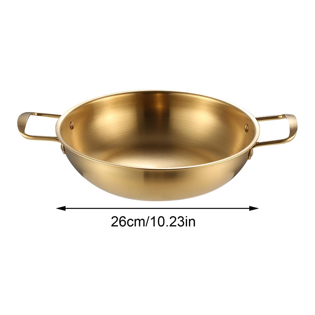 Stainless Steel Korean-style Instant Noodle Pot,Double-handled Cookware Saucepan Dry Pots Seafood Rice Pot Picnic Snack Plates