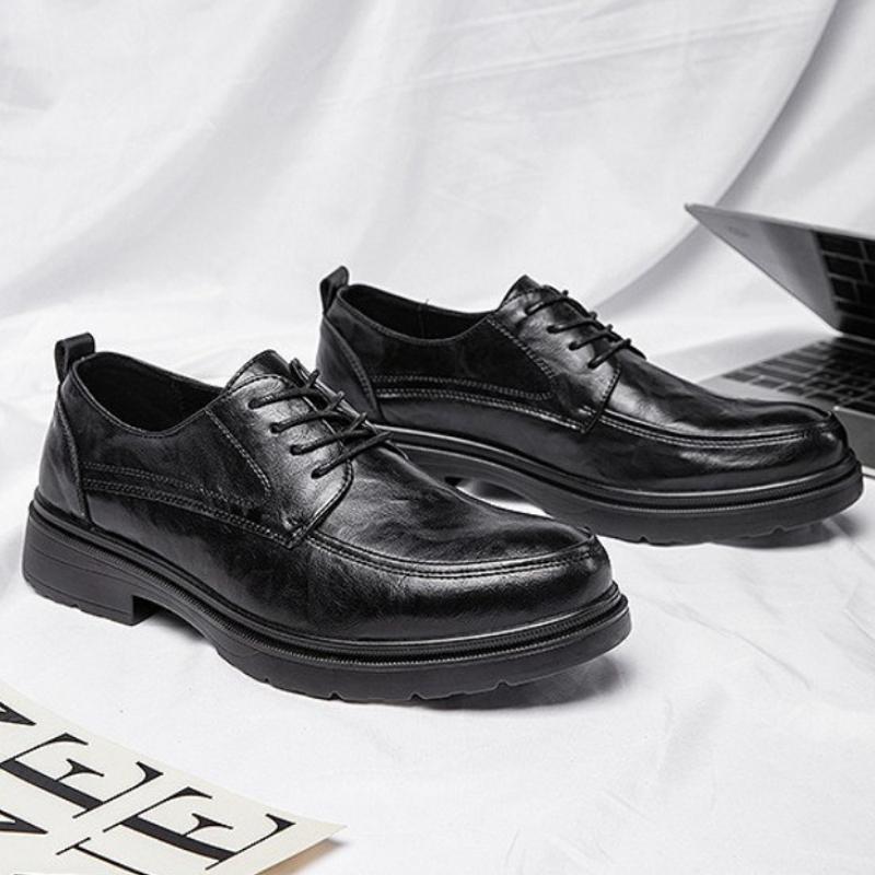 Genuine Leather Shoes for Men Cowhide Wedge Lace Up Platform Casual Shoes British Style Business Social Formal Shoes Zapato 2025