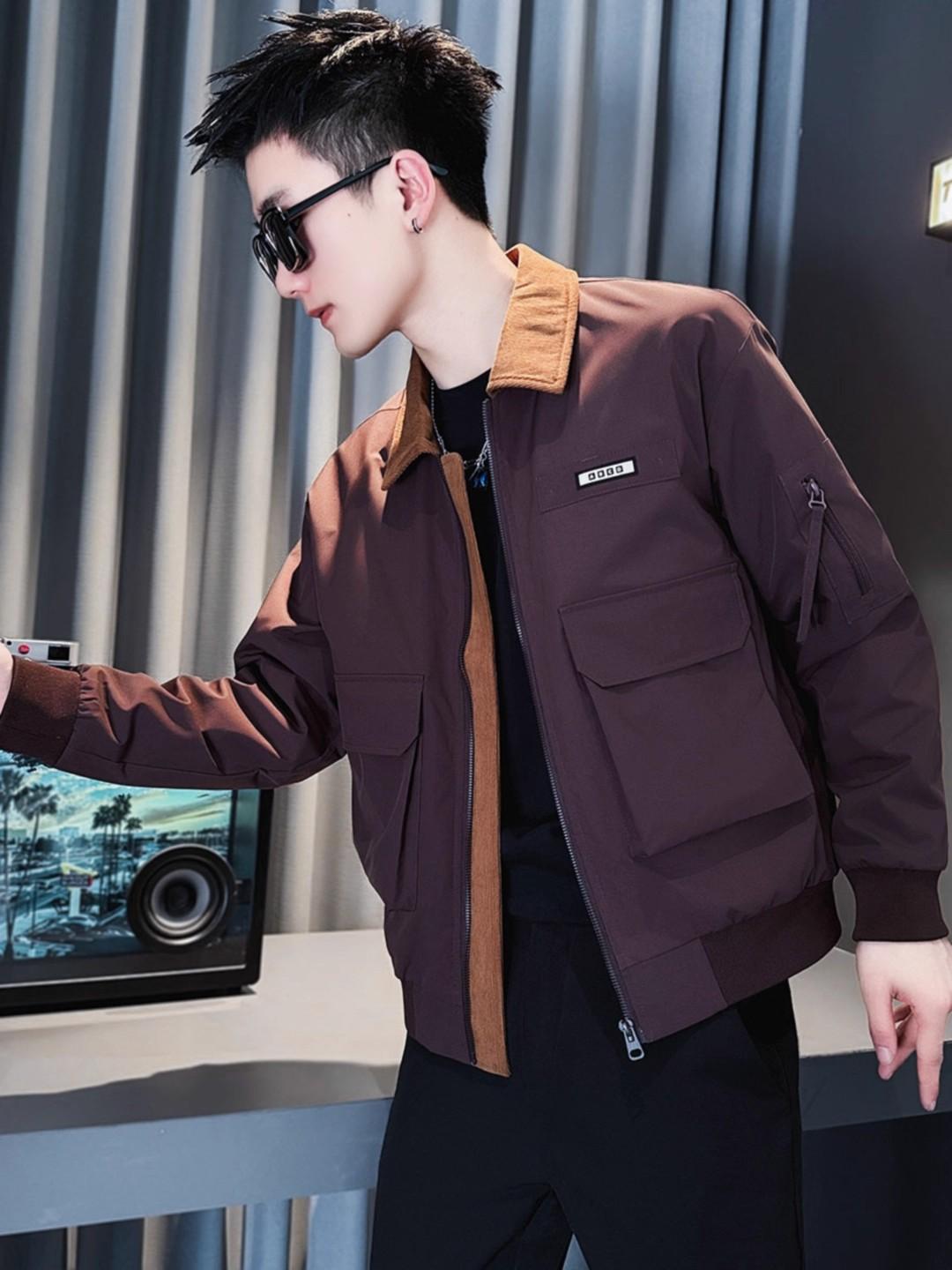 

Осенне-зимняя ретро куртка с большим карманом и отложным воротником в стиле милитари, мужская модная брендовая куртка с цветными вставками, свободного кроя, повседневная, хулиганская, красивая, мужская 3XL фиолетовый