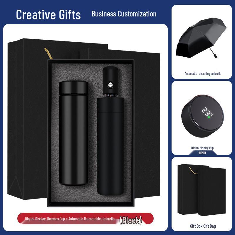 Luxury Business Gift Set: Insulated Cup, Umbrella, and Notebook with Custom Logo for Corporate Events Business Gift Box Set+Gift Bag