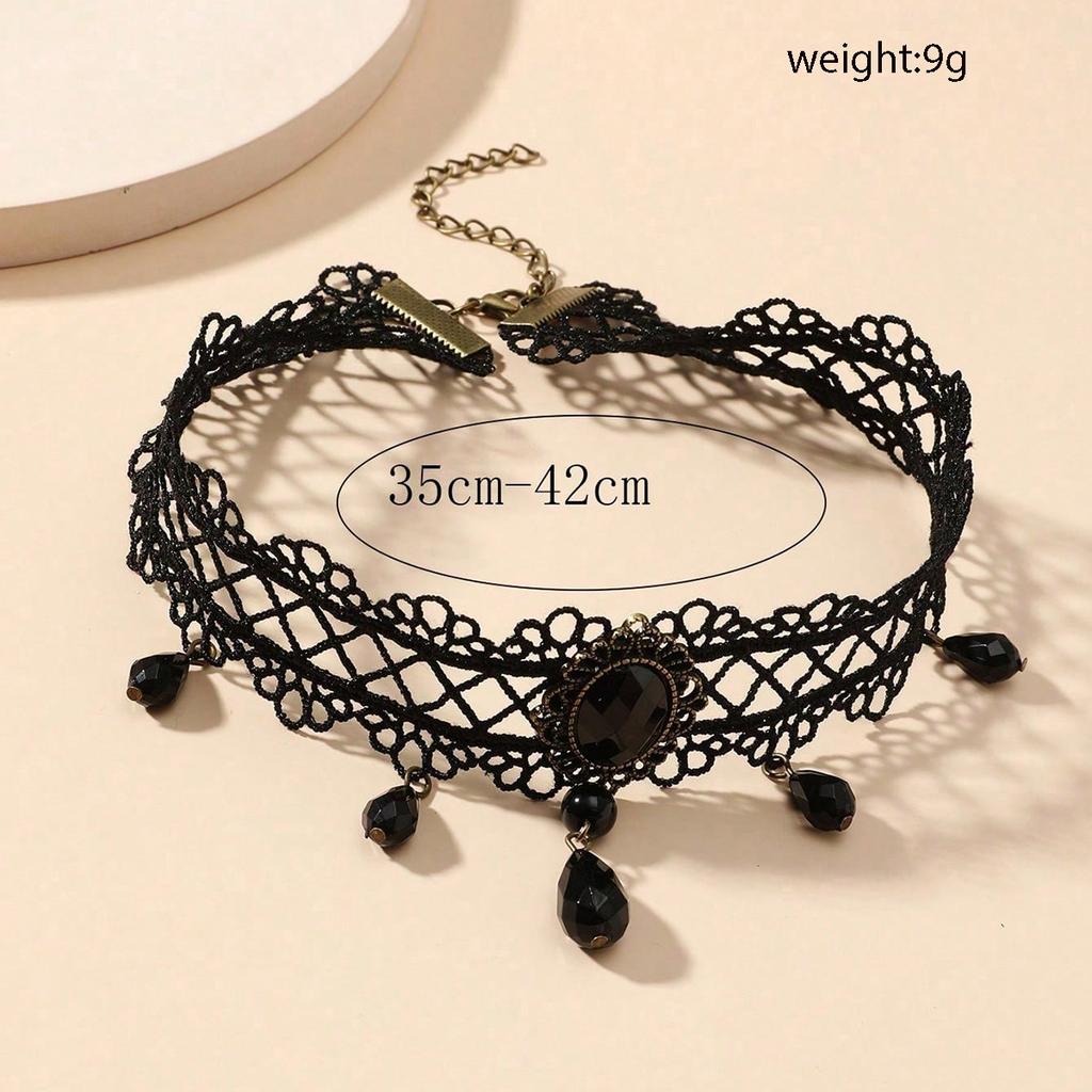 Vintage Klasyczny Gotycki Koronkowy Choker dla Kobiet Czarny Kryształowy Wisiorek Urok Choker Naszyjniki Boho Biżuteria na Obojczyk Prezenty Świąteczne